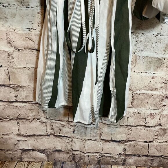 Hot & Delicious Dress Womens Medium Green Striped Ruffle Balloon Sleeve Boho - Picture 10 of 13